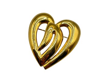 Unsigned Anne Klein Gold Tone Heart Pin Brooch Shiny Metal 90s Costume Jewelry