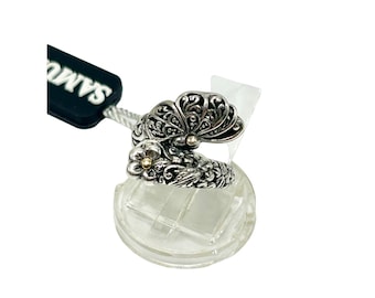 Samuel B Butterfly On Flower Ring Size 5 Sterling Silver with 14K Gold Accents