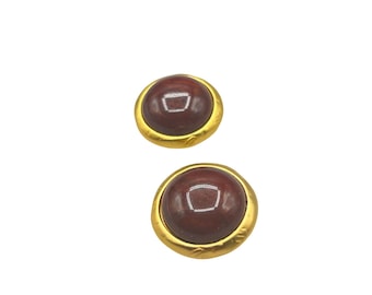 Liz Claiborne Gold Tone Clip On Earrings with Brown Cabochon Round Domed