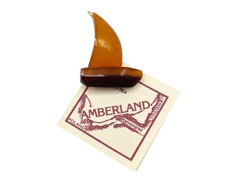 Vintage Baltic Honey Amber Sailboat Brooch Pin By Amberland