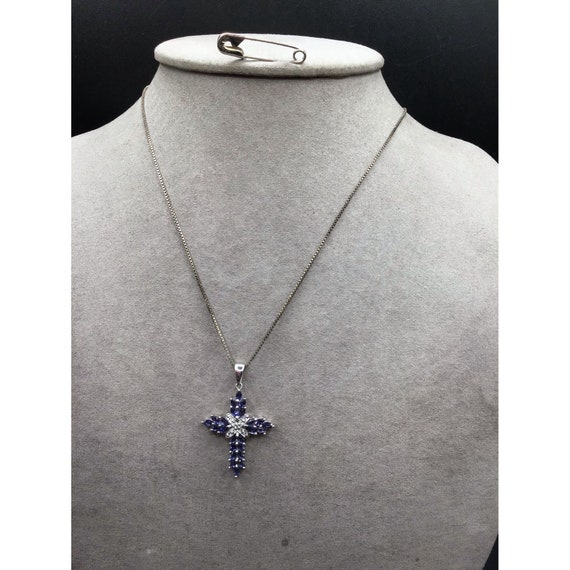 Sterling Silver Tanzanite Cross Necklace White To… - image 4