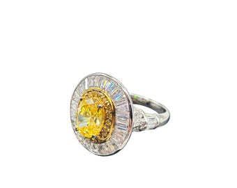 Citrine And CZ Sterling Silver Ring Size 8 Statement Ring Elegant Fine Jewelry Quality