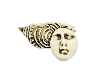 Vintage Face Brooch Handmade Ceramic Pin Artisan Hand Crafted Figural Jewelry