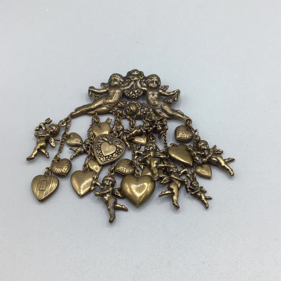 Cluster of Hearts Angels Brooch Charm Dangles Ant… - image 2