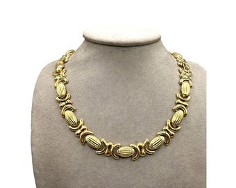 Vintage 80s Gold Tone Choker Necklace Ribbed Swags Classic Links