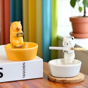 Keramische cartoon kattenasbak, creatief dierenontwerp voor desktop, kantoor en interieur, leuk cadeau voor kattenliefhebbers - grappig, kawaii, uniek decor