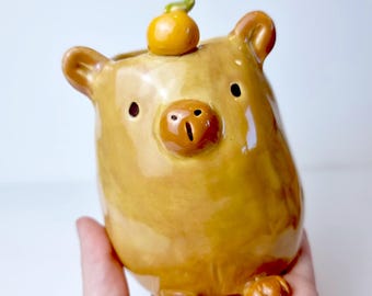 Handgemaakte keramische capibaravaas/container – cadeau voor dierenliefhebber