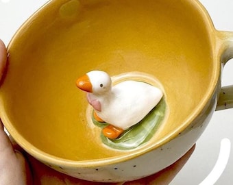 Handgemachte Keramik Teetasse: Gans Figur, Cottagecore Keramik