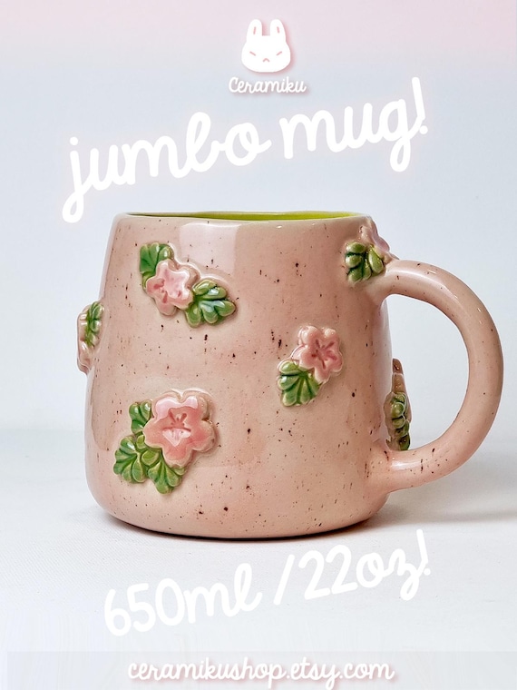 Large Handmade Cherry Blossom Mug, 22oz Ceramic Coffee Mug, Pink Floral  Pottery Cup, Wheel Thrown Stoneware Mug, Gift for Tea Lover - Etsy