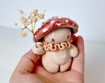 Estatueta de cerâmica feita à mão em forma de cogumelo: decoração para casa Cottagecore - animal de estimação de mesa com tema de outono