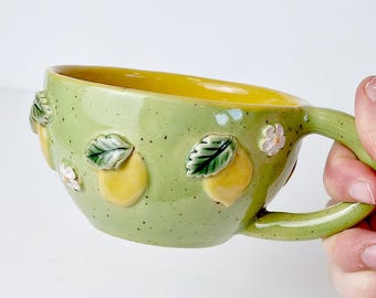 Handmade Ceramic Lemon Tea Cup: Whimsical Cottagecore Pottery Mug - mediterranean style