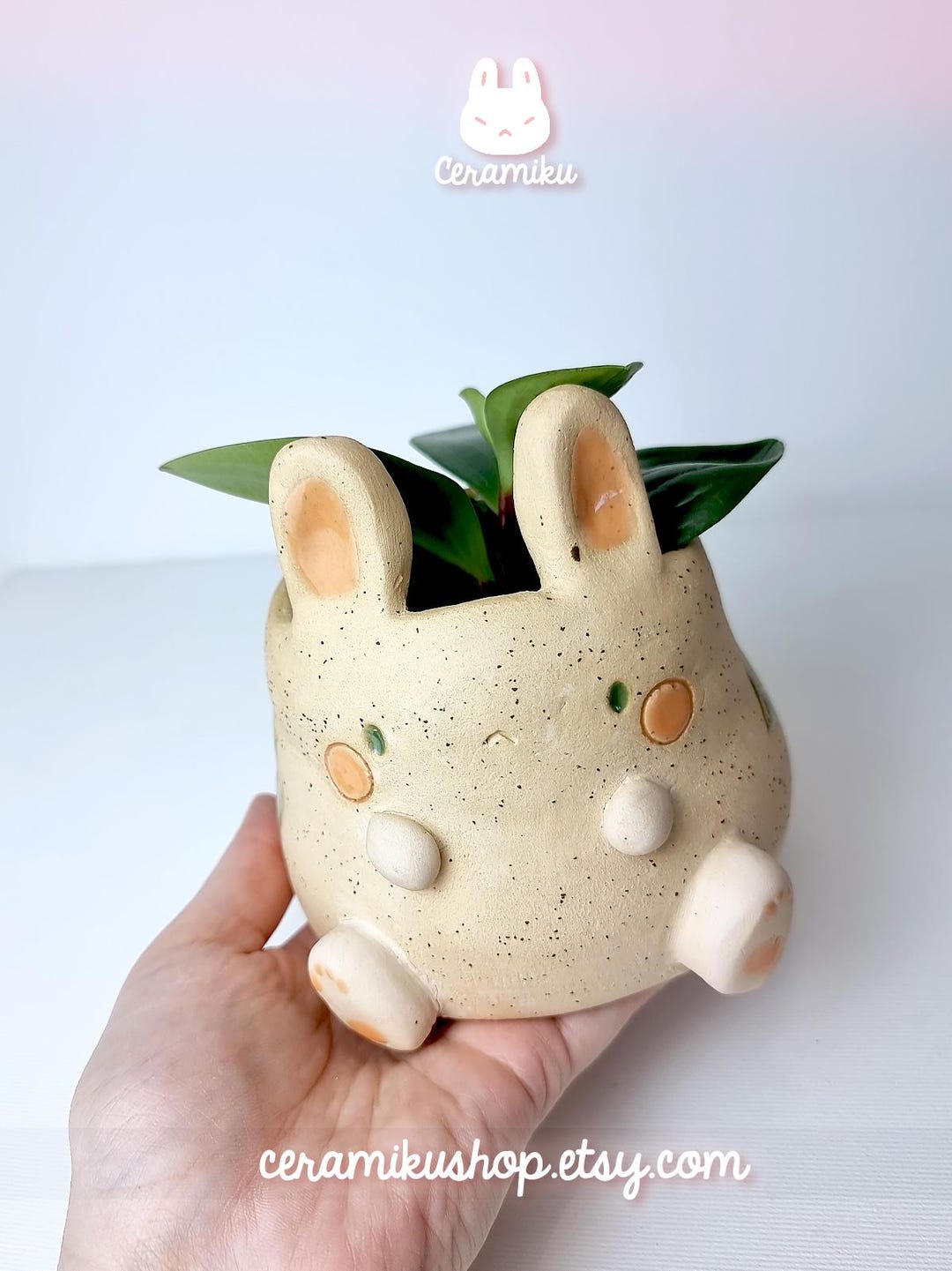 Handmade Speckled Rabbit Flower Pot: Ceramic Bunny Planter With ...