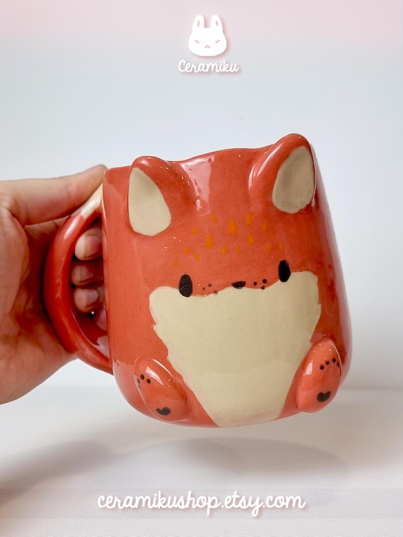 Handmade Ceramic Fox Mug: Extra Large Pottery, Autumn Animal Decor