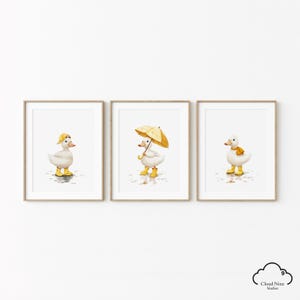 Yellow Duck Nursery Wall Art Set of 3 | Watercolor Nursery Decor | Neutral Baby Room Ducks Print | Kids Room Cute Printable Wall Art Animals