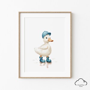 Duck with Blue Baseball Cap Nursery Wall Art | Watercolor Blue Nursery Decor | Baby Boy Room Duck Prints | Cute Printable Wall Art Animals