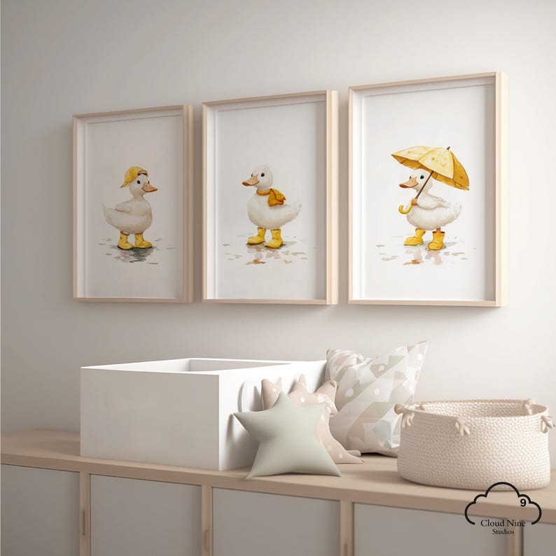 Yellow Duck Nursery Wall Art Set of 3 | Watercolor Nursery Decor ...