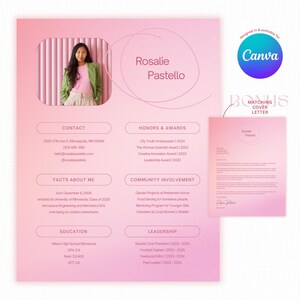 Pink Sorority Resume Template with Photo Canva Rush Resume & Cover Letter Social Resume Editable Canva Template for Sorority Recruitment