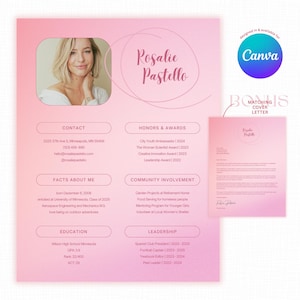 Pink Sorority Resume Template with Photo, Sorority Resume Ole Miss, Sorority Resume Template, Canva Rush Resume & Cover Letter Social Resume