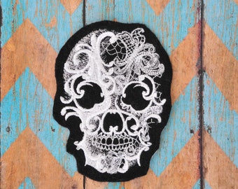 Skull Patch Silver Sequined And felt Skull and Bones Patches with Iron on Backing.
