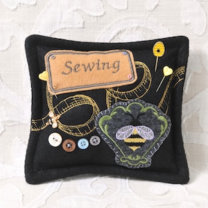 Pin Cushion Sewing Bee Crazy Quilt Design Embroidered Special Pins Hearts Beehive / Mom / Grandma / Sister / Daughter / Son