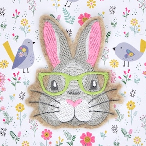 Bunny Glasses Iron On / Sew On Clothing Patches Inches Iron On or Sew On Feltie