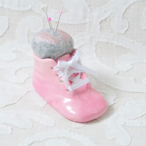 Pin Cushion Vintage Baby Shoe Planter / Cashmere Embroidered Baby Foot / Quilter / Seamstress / Baby Shower  ~ Great Gift