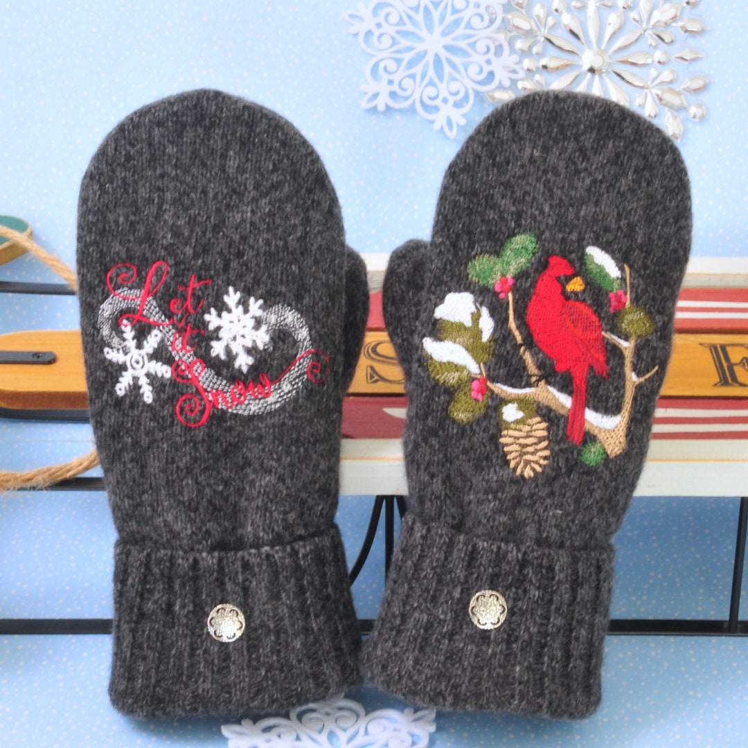 Sweater Mittens Red Cardinal let It Snow Gray - Etsy