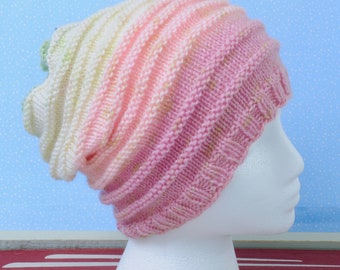 Knit Hat Beanie Slouchy Hat Harry Styles Tourmaline Colors Merino Wool / Polyester Blend Pretty Pink Mint / Hand Knit Beanie