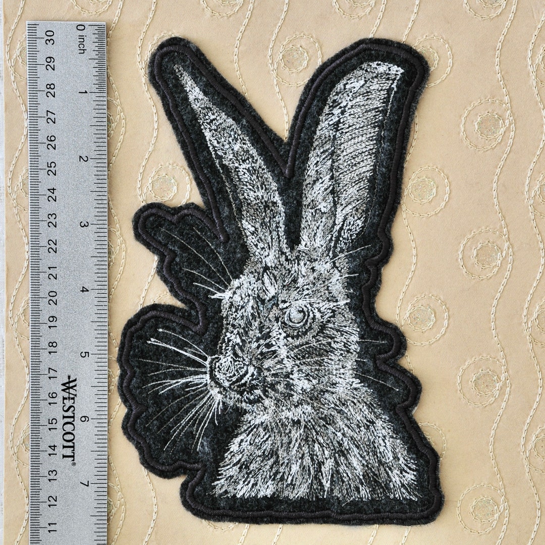 Rabbit Patch Embroidered on Charcoal Grey Felt Jack Rabbit Bunny ...