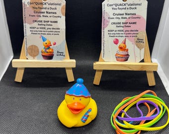 Lot de 8 étiquettes d'anniversaire personnalisées pour garçon et fille - canards en croisière - jeu à cacher ou à cacher - Carnaval, Royal Caribbean, Disney, Princess Cruise