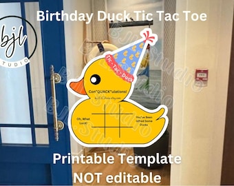 Plantilla imprimible de tres en raya para cumpleaños de pato - Patos en crucero - Juego de esconderse o quedarse - Descarga digital de regalos de fiesta - Carnaval, Realeza, Disney