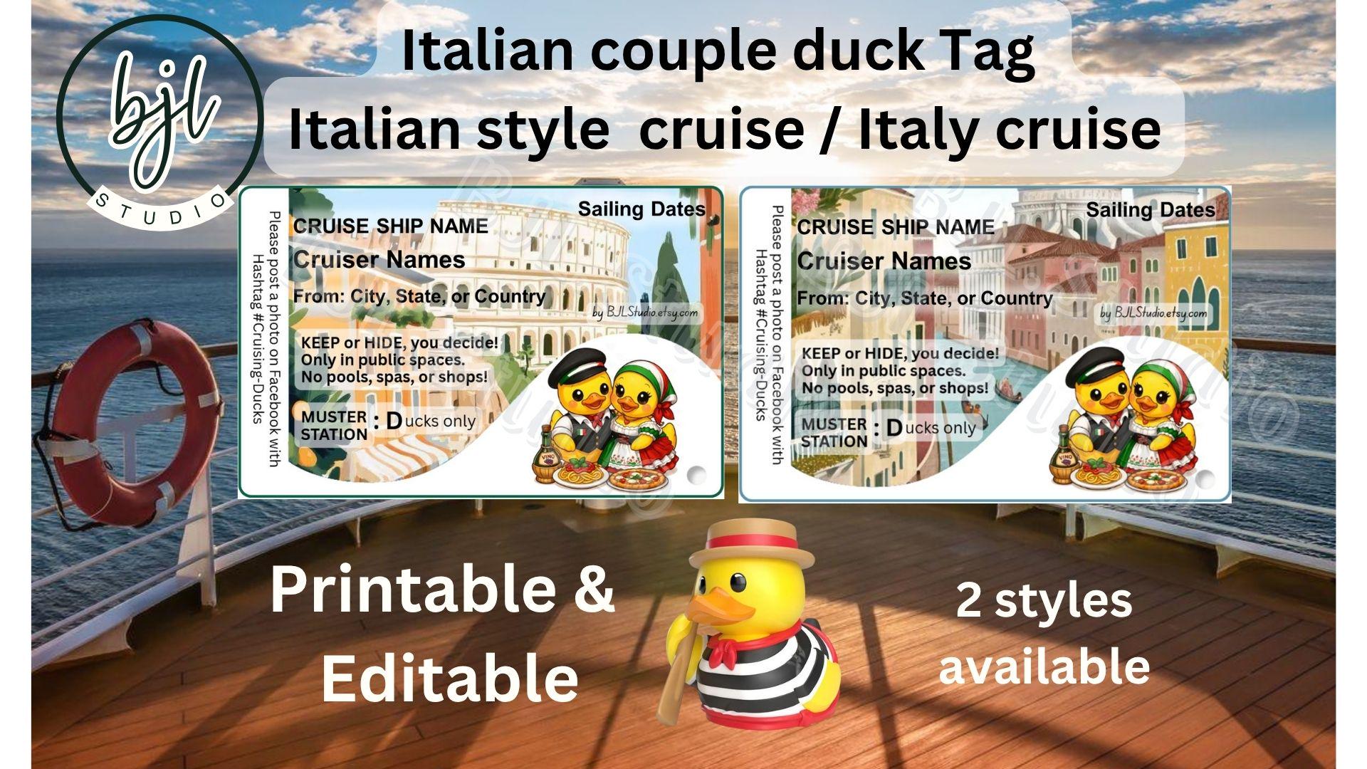 Editable Italian Style Duck Couple Tag Template -italy Cruise -cruising ...