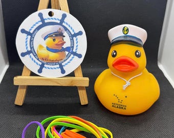 Juego de 4 etiquetas personalizadas de patos con timón de barco - Doble cara - Patos de crucero - Carnaval, Real, Princesa, Disney - Juego de guardar o esconder