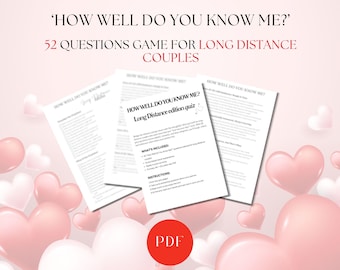 Preguntas para hacerle a tu novio a distancia / Test de relaciones / Juego de preguntas para adultos / PDF imprimible / Juego para una cita virtual