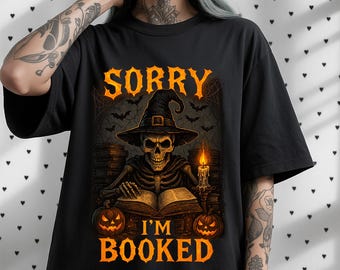 Halloween I'm Booked Png, Spooky Shirt Design Sublimation Skeleton Book Lover, Reading Witch Book Club Png, Haunted Book Stack Graphic PNG