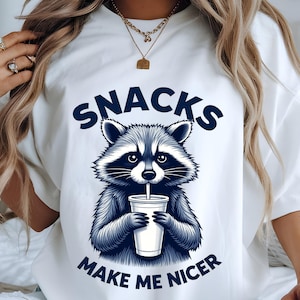 Snacks Make Me Nice PNG SVG, Funny Raccoon Design Png, Animal Sarcastic Saying, Adult Humour, Trendy Raccoon Sublimation Design, Popular Now