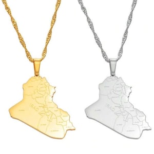 Collar de acero inoxidable chapado en oro de 18 quilates para mujer, con mapa de Irak, elegante cadena para clavícula, ideal para uso diario en la oficina.