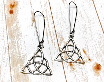 Silver Trinity Knot Earrings, Statement Earrings, Irish Knot Dangle Earrings, Irish Jewelry, Celtic Gifts For Her, Triqueta Charm Jewelry