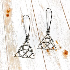 Silver Trinity Knot Earrings, Statement Earrings, Irish Knot Dangle Earrings, Irish Jewelry, Celtic Gifts For Her, Triqueta Charm Jewelry image 1