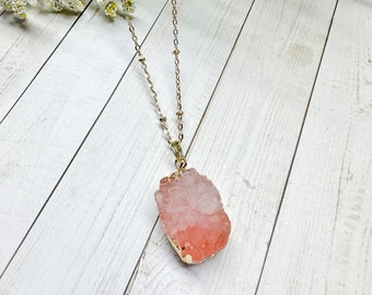 Resin Druzy Necklace, Gold Druzy Pendant, Gifts For Women, Boho Jewelry, Crystal Necklace, Pink Druzy Necklace, Gift For Wife, Gifts For Mom