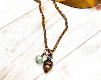 Copper Acorn Necklace, Tiny Acorn Pendant, Fall Acorn Necklace, Fall Jewelry, Nature Jewelry, Nature Lover Gift, Fall Birthday Gift,