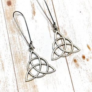 Silver Trinity Knot Earrings, Statement Earrings, Irish Knot Dangle Earrings, Irish Jewelry, Celtic Gifts For Her, Triqueta Charm Jewelry image 2