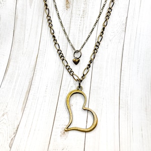Brass Heart Double Strand Necklace, 2 Strand Necklace, Layered  Heart Necklace, Valentine&#39;s Day Gifts For Her, Gifts For Women, Gift Ideas