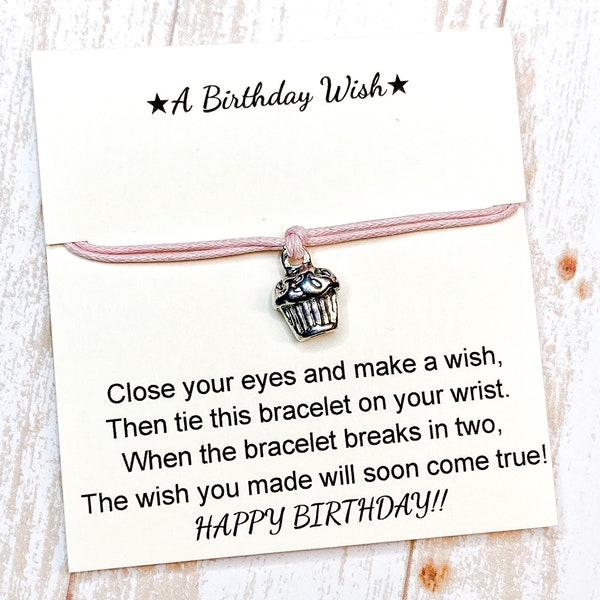 Bracelet de charme de souhait d’anniversaire, Cupcake, Cadeau d’anniversaire pour les enfants, Cadeau pour elle, Bracelet Make A Wish, Minimaliste, Bracelet porte-bonheur, Bijoux pour enfants