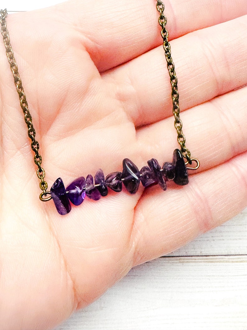 Amethyst Chip Necklace, Gemstone Chip Necklace, Chakra Gemstones, Crystal Chips, Minimalist Necklace, Minimalist Jewelry, Gifts For Her image 7