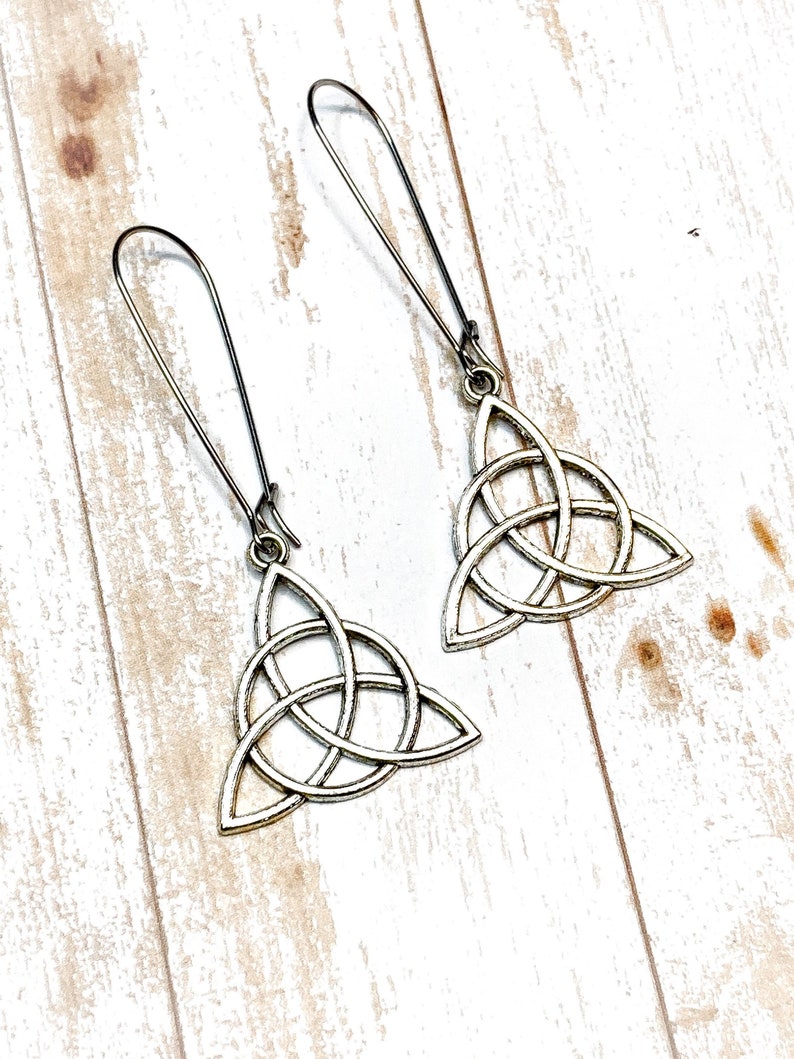 Silver Trinity Knot Earrings, Statement Earrings, Irish Knot Dangle Earrings, Irish Jewelry, Celtic Gifts For Her, Triqueta Charm Jewelry image 2