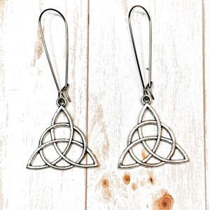 Silver Trinity Knot Earrings, Statement Earrings, Irish Knot Dangle Earrings, Irish Jewelry, Celtic Gifts For Her, Triqueta Charm Jewelry image 3