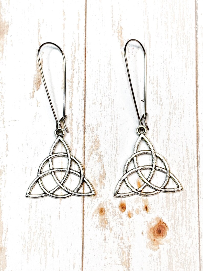 Silver Trinity Knot Earrings, Statement Earrings, Irish Knot Dangle Earrings, Irish Jewelry, Celtic Gifts For Her, Triqueta Charm Jewelry image 3