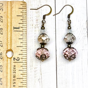 Pink Faceted Glass Earrings, Glass Beaded Earrings, Sparkly Earrings, Spring Earrings, Gift For Her, Nickel Free Earrings, Victorian Style image 7