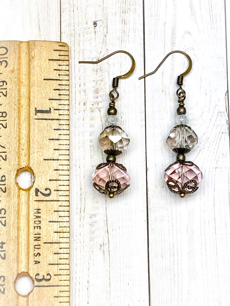 Pink Faceted Glass Earrings, Glass Beaded Earrings, Sparkly Earrings, Spring Earrings, Gift For Her, Nickel Free Earrings, Victorian Style image 7
